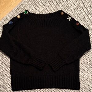 Veronica Beard Black Sweater with Bejeweled Shoulder Embellishments